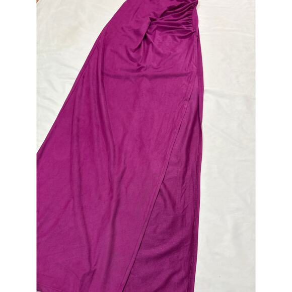 Lucy in the Sky Womens Medium Suede Draped Lace Maxi Dress Magenta Party Club - Picture 5 of 13